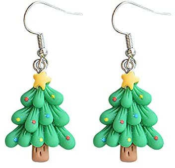 Silberne Creolen Für Damen Weihnachtsohrringe Weihnachtsbaum-Harz-Weihnachtsohrringe Ohrringe Geschlossen (Green, One Size)