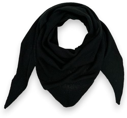 Ziona Strickschal dreieck damen, Winter Wolle Dreiecksschal weich, leichtes Dreieckstuch Herbst (Schwarz)