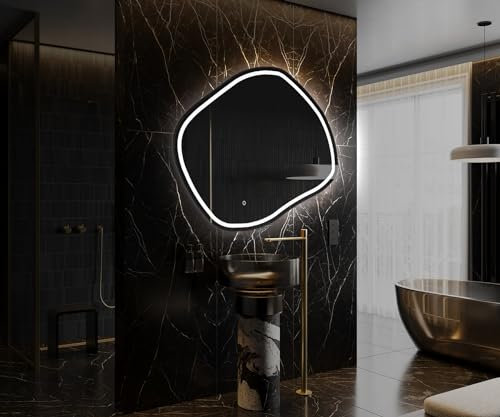Artforma Badspiegel mit Beleuchtung - Asymmetrischer Spiegel - 84x74 - Led Spiegel Bad - Unregelmäßiger Form - Badezimmerspiegel Nach Maß - Modernes Design - Ohne Rahmen