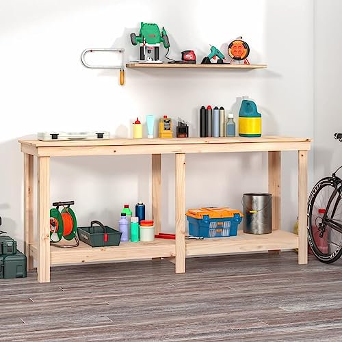 prissent Werkbank 180 x 50 x 80 cm Arbeitsplatte Möbel Garage Arbeitstisch Garage Tisch Werkstatt Werkbank aus massivem Kiefernholz