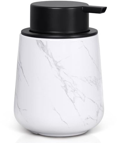 Seifenspender Weiß Marmor, 350ml Spülmittelspender für Flüssigseife, Keramik Handseifenspender mit Großer Pumpenkopf, Flüssigseifen Soap Dispenser für küche, Bad Und Dusche