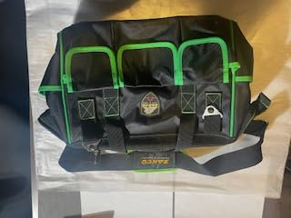 ZAKCO 16 Inch Open Top Tool Bag, Heavy-Duty Polyester Fabric, Lightweight, Water-Resistant Toolbag with Molded Base for Plumber, Electrician and HVAC Technicians. (Green with Zip Top, 16 Inches)