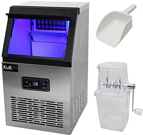 Machine à Glaçons Professionnelle en Inox pour Restaurants, Bars et Salon de Thé, 40kg de Glaçons en 24h, Broyeur à glace pilée INCLUS