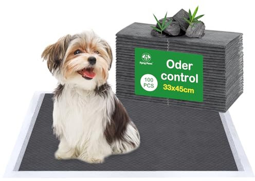 Flying Paws Lot de 100 tapis jetables pour l'apprentissage de la propreté, super absorbants et neutralisant les odeurs pour chiens et chats, tapis hygiéniques anti-fuite (S-100 pièces, 33 x 45,7 cm)
