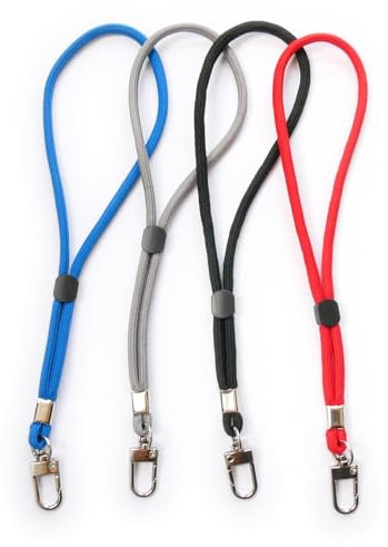 trage.band® kurzes verstellbares Handgelenk-Trageband mit Karabinerhaken, 4 klassische Farben