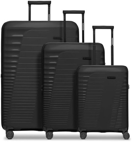 Farmhood Eco Edition nachhaltiges Hartschalen Koffer-Set 3-teilig | Trolleys mit Dehnfalte erweiterbar um 6 cm| Robustes und leichtes Material, 4 Doppelrollen & TSA-Schloss | Damen & Herren