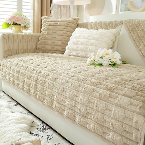 ZCXRYFL PlüSch-Sofabezug L/U-Form Eckcouch Universal-Sofa Abdeckung 1 2 3 4-Sitziger Rutschfester Sofa üBerzug FüR Leder-/Holz-/Stoff Sofas, Kratzfeste Balkondecke FüR Katzen(90X90cm,Khaki)