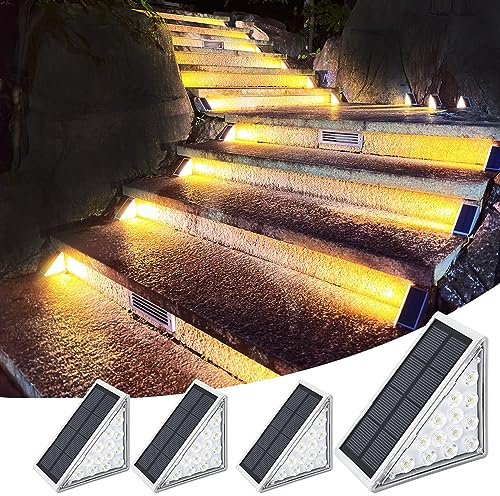 Talwei Solarlampen für außen, 4 Stück Solar Treppe Lampe, solar treppenbeleuchtung Treppenlicht,Super hell für Hinterhof Patio Rasen Stufen Einfahrten, Auto an/aus (Warmweiß) (Warmweiß*4)