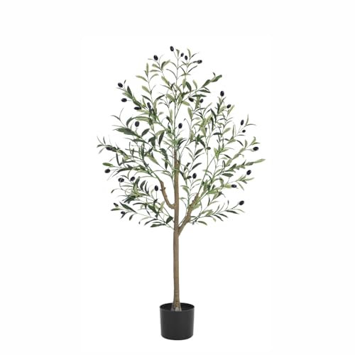 Künstlicher Olivenbaum 120cm Künstliche Pflanzen Groß Olivenbaumpflanze Fake Plastikpflanzen im Topf,Künstlich Kunstbaum für Wohnzimmer Schlafzimmer Büro Deco Garten