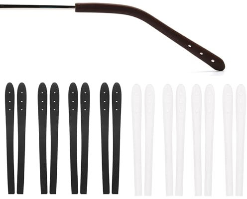 OPUGIT 8 Paar Brillenbügelenden, rutschfeste, weiche Silikon-Ersatzbügelhülsen, Brillenhalter für dünne Brillenbeine aus Metall, Schwarz/Transparent