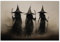 WBSTGUE Wandkunst, gruselige Hexe, stimmungsvolle dunkle Gothic-Poster, Halloween, Vintage-Raumdekoration, ästhetische drei Hexen, die Zauberstäbe halten, rustikale Wanddekoration, 40,6 x 61 cm,