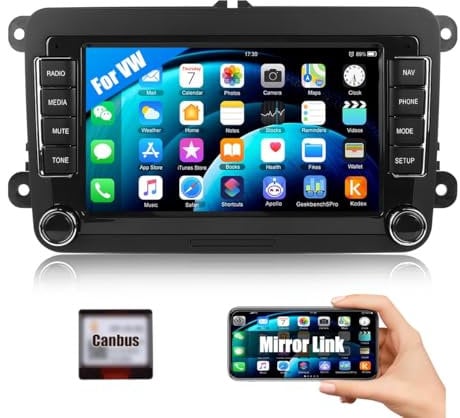 CAMECHO Andriod 13 Car Stereo for VW Golf 5 Polo Skoda,7 Inch Double DIN Touch Screen Bluetooth Car Stereo with Sat Nav WIFI/FM/RDS USB Mirror Link SWC