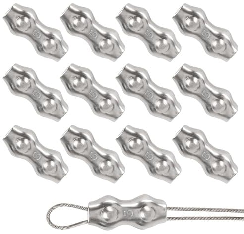 Rybtd 12 Pezzi Morsetto per Fune Metallica Morsetto Duplex M5 Morsetti Stendibiancheria,Morsetti Serracavo per Fune Metallica da 5 mm,Morsetti Cavi Acciaio Morsetti per Cavo Acciaio M5