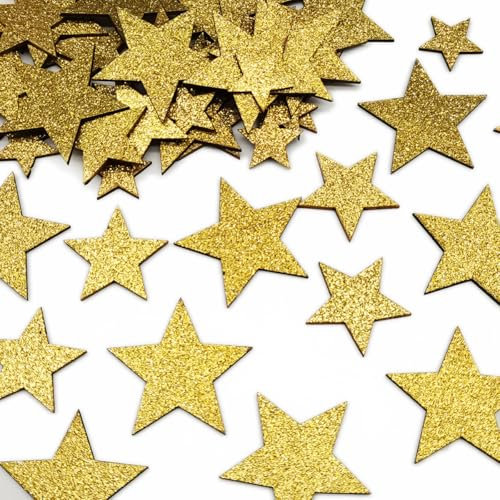 Holzsterne, 60PCS Streudeko Weihnachten Holz, Holzsterne zum Basteln, Kleine Holz Sterne Deko für Weihnachtsdeko, Tischdeko, 3 Verschiedene Größen