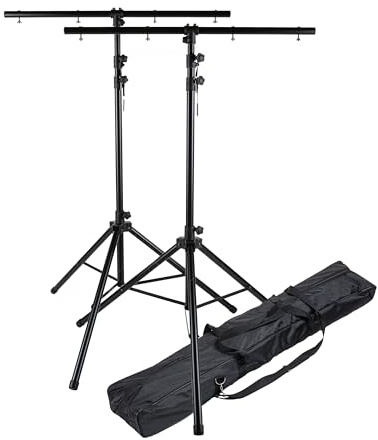 Set aus 2 höhenverstellbaren Lichtstativen, T-Bar, 1490-3390 mm, max. Belastbarkeit 50 kg, inkl. Tragetasche, ideal für Scheinwerfer und Effekte, stabile Stahlkonstruktion, transportabel