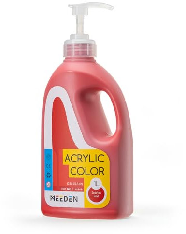 MEEDEN Scarlet Red Acrylic Paint: 1 L /33.8 oz Satin Liquid Paint with Pump Lid - Soft Body Art Paints for Canvas, Studio, School, Wall & Poured Paintings