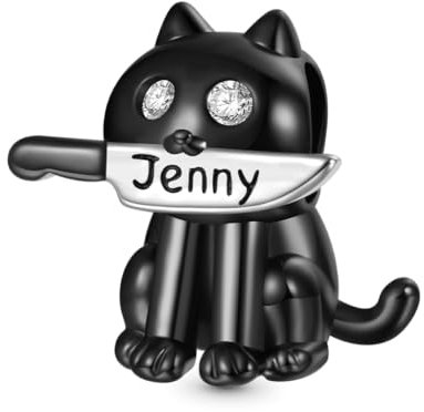 GNOCE Black Cat With Knife In Mouth Pendant Dangle Charm 925 Sterling Silver Black Cat Charm Beads Fit Bracelet/Necklace Jewellery Gift for Women Girls Wife Daughter