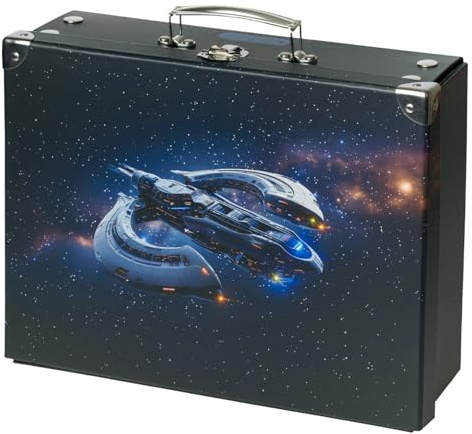 Baagl Kinderkoffer für Spielzeug und Schulbedarf Pappkoffer - Space Ship | Spielzeugkoffer, Spielkoffer und Klappkoffer mit Metallgriff bieten einen praktischen Aufbewahrungskoffer für die Schule.