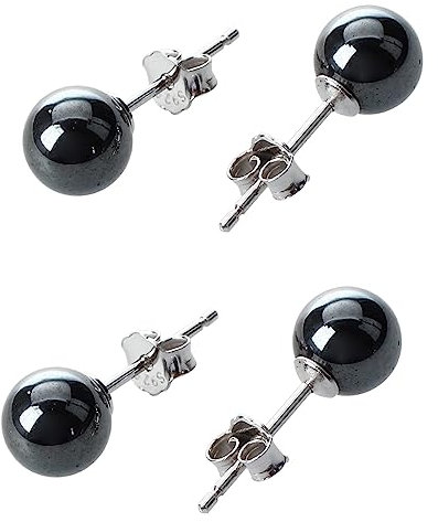 rieder 2X 1 Paar 925 Silber Verschluss Haematit 6 mm Durchmesser Kreisfoermige Ohrringe