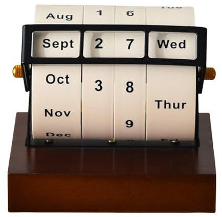 Pasdrucn Holzrad Ewiger Kalender 2025, Jahres Countdown Kalender Drehbar Aus Holz, Vintage Style Ewiger Kalender,Ewiger Drehbar, Tisch Dauerkalender Aus Holz, Schreibtisch Flip Kalender (A)