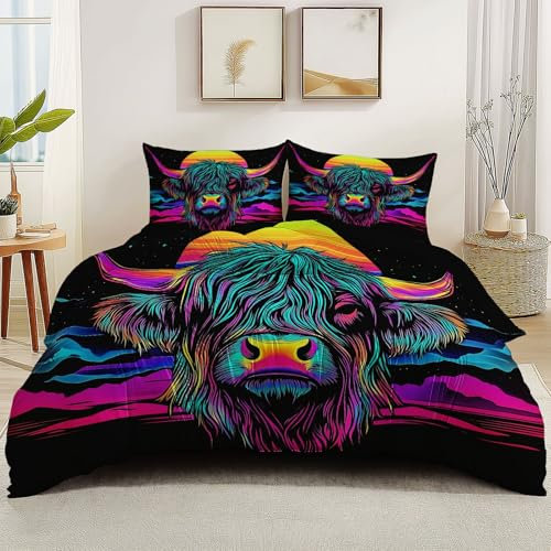 Bettwäsche Set Fantasie Yak Farbverlauf Bunt Bettbezug Mit 2 Kissenbezüge 80X80 cm Bedding Mikrofaser Bettbezug 3Er Set Mit Reißverschluss Bügelfrei Und Weich 135 cm X 200 cm