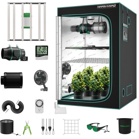 MARS HYDRO Smart Growzelt Komplettset,FC-E4800 App Fernbedienung Dimmbar Grow Light 2646 LEDs,120x120x200cm 1680D Hohe Reflektivität Mylar Grow Box Komplettset,6 402CFM Effiziente Belüftungssat