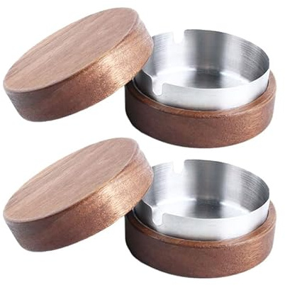 Hölzern Windaschenbecher, Aschenbecher mit Deckel, Winddichter Geruchsdicht, Gelten Bar, Büro, Wohnzimmer, Die Party, (Silber，2Stück)
