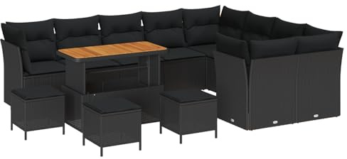 vidaXL Garten-Sofa-Set 13 pcs Schwarz Poly-Rattan, Garten und Terrasse, modernes Lounge-Set, ergonomische Sitzplätze, entspannter Sommer-Sofa, praktische Patio-Kollektion