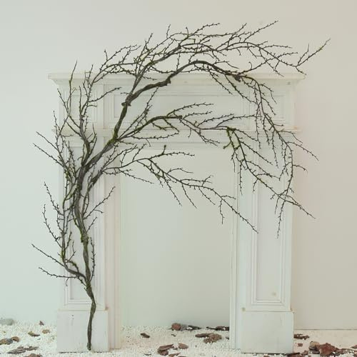 CONGZHANHH 74in Fake Halloween Moss Garland Hanging Tree Branches Decor(1) | Artificial Creepy Willow Flexible Grapevines Twigs Wood Craft for Door Wall Haunted Mansion Theme Outdoor Mantel Decorations