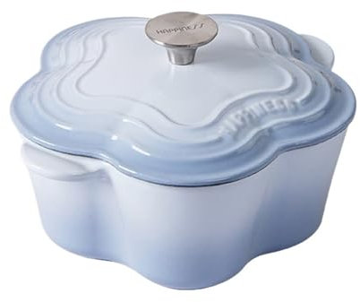 SXTYYH Marmite Avec Couvercle En Forme De Fleur Cocotte Fonte Marmite En émail PéTale Marmite à Soupe épaissie Cuisine Poêle Antiadhésive Avec Double Poignée(Bleu)