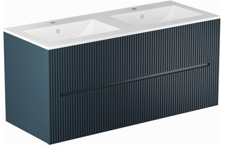 Vente-unique - Meuble de Salle de Bain Suspendu strié avec Vasque à encastrer - Bleu - 120 cm - PAVANI