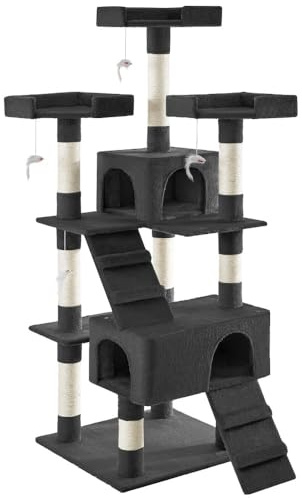 Kratzbaum Katzenbaum Sisal große Katzen XXL Kletterbaum 170 cm Katzenkratzbaum (SCHWARZ)