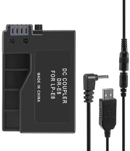Agmoctz -E8 Dummy mit DC Power Bank USB Adapter Kabel für LP-E8 für 550D 600D 650D 700D DSLR Kameras