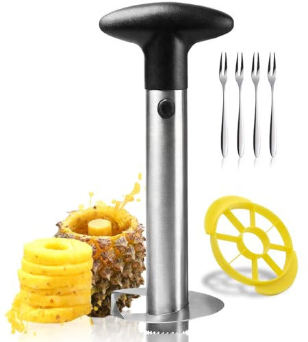 Guoxintech Pineapple Corer Slicer and Peeler Set, Stainless Steel Pineapple Cutter with Anti-Slip Handle, Upgraded Sharp Blade, Easy Clean and Dishwasher Safe Fruit Coring Tool for Kitchen Gadgets