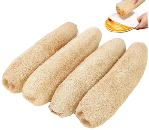 4 Stück natürlicher Luffa-Schwamm, biologisch abbaubarer Luffa-Schwamm für Geschirr, Bad, Duschbad