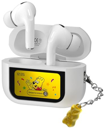 HARIBO Bluetooth Kopfhörer Kabellose In-Ear-Kopfhörer mit Touchscreen Case | Bluetooth 5.4 TWS, Noise-Cancelling, 13mm Bass-Treiber, IPX4 wasserdicht, im Bärchen-Design (Gummy Bear Style) Gelb