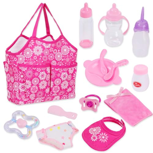 Puppenzubehör Set 40–46 cm, Baby-Rollenspiel 15-teilig ohne Puppe | 15 teile Set für 16–18 Zoll Puppen: Windeltasche, Windeln, Flaschen, Handtuch, Rollenspielspielzeug, Baby-Pflege-Rollenspiele