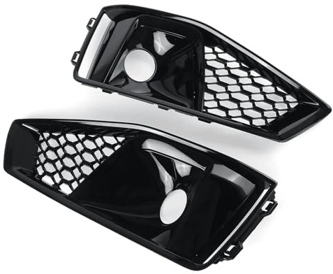 Front- und Kühlergrill Passend für Audi A4 B9 S-LINE S4 2019 2020 Auto Frontstoßstange Nebelscheinwerfer Kühlergrill 1 Paar Mesh Nebelscheinwerferabdeckung 8WD807681J(Glossy Black)
