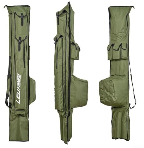 Bolsa de transporte para caña de pescar de gran capacidad, 1,75 m/1,95 m, resistente al agua, 1000D Oxford, caja de almacenamiento con correa de hombro ajustable y múltiples bolsillos para cañas y
