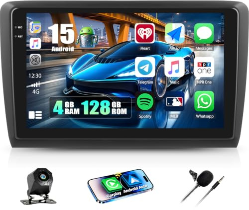 CAMECHO 4+128G Android 15 Autoradio para Seat Ibiza 2016-2017, Radio 9 Pulgadas Bluetooth con GPS WiFi Inalámbrico Carplay Android Auto RDS FM Espejo Enlace Cámara Trasera Incell Pantalla Táctil
