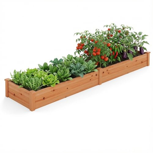 GOPLUS Hochbeet aus Tannenholz, Gartenbeet mit 2 Pflanzkästen & Trennwänden, Blumenkasten mit offenem Boden, Pflanzbeet Garten, Kräuterbeet Pflanzkasten Pflanzkübel für Blumen, Gemüse & Obst (Orange)
