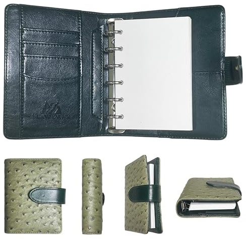 Waveaura A7 Nachfüllbarer Ringbuch-Planer Grün, Mini Aquarell-Skizzenbuch mit 300g/m² Premium-Papier 40 Blatt, Grünes Hochwertiges PU-Leder Journal, Taschen-Organizer mit Doppel-Druckknopf Kunstbedarf