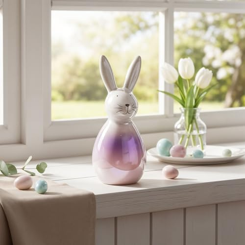 levandeo Deko Figur Hase Porzellan H16cm Rosa Lila Glanz Ostern Tischdeko Osterdeko Dekohase Perlmutt