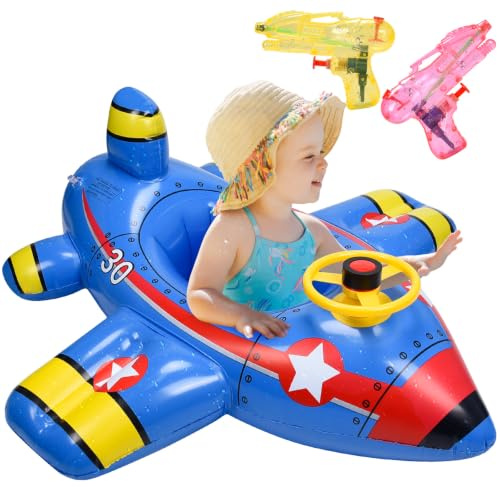 JONRRYIN Bouee Bebe, Bébé Anneau de Natation, Bébé Siège de Piscine et 2 x Pistolets À Eau, Anneau de Natation pour Avion, Bouee Gonflable Bebe, Bouee Enfants Bebe Piscine pour 1 2 3 4 5 6 Ans