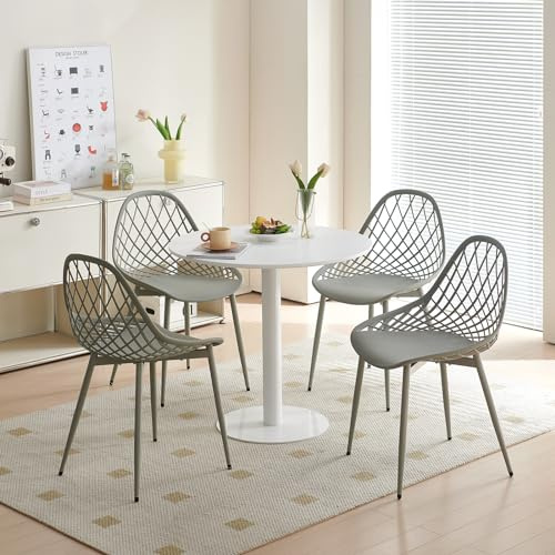 DazzlerE Ensemble de mobilier de Balcon pour Petits balcons, Table Ronde avec 4 chaises, chaises de Jardin pour Jardin, terrasse, Balcon, Table Blanche à Pieds carrés (Ø 80 cm) + 4 chaises Grises