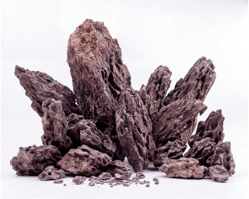 NatureHolic Lila Drachenstein Hardscape Set Yaki Stone - Aquascaping Steine fürs Aquarium - wasserneutraler Naturstein Deko - 10 Steine in S M L XL Plus Bruch für natürliches Aquascape Layout