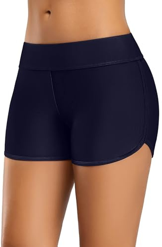CharmLeaks Women Sports Board Shorts Boyleg Swiming Shorts Bikini Bottoms Navy Blue(Size: XL(UK 14))