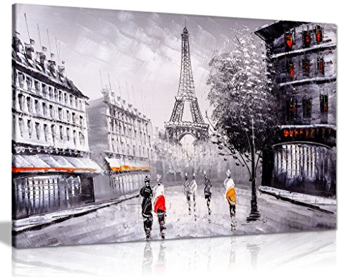 Paris Landscape Black White Red Canvas Wall Art Picture Print (36x24)