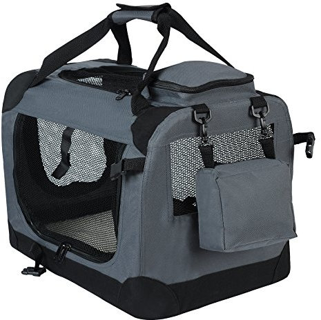 EUGAD Hundebox, Hundetransportbox faltbar Hundetasche, Transportbox für Hunde 81x58x58cm, Hundebox Auto, hundebox für Reise, Auto & Zuhause, Grau 0124HT