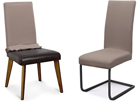 BEAUTEX Stuhlhussen Sets, elastische Stretch Husse Jersey Baumwolle Sitzbezug für Stuhl - 6er Set, Farbe: Taupe-Braun